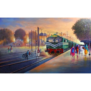 Abdul Jabbar, Morning Expression, 36 x 60 Inch, Oil on Canvas, Cityscape Painting, AC-ABJ-027